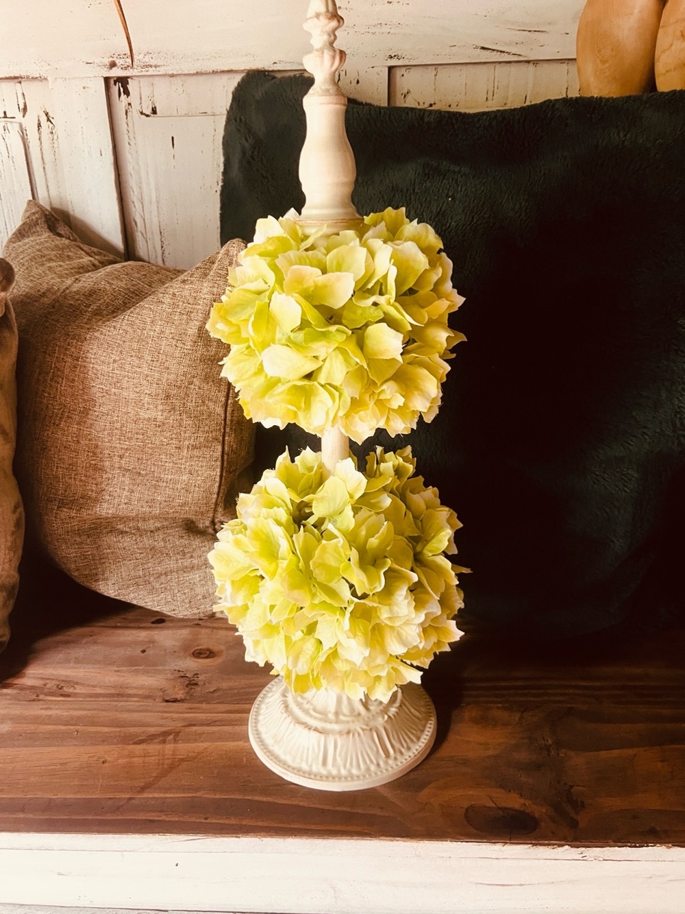 Green Hydrangea Topiary Centerpiece Cottage Farmhouse Decor 21”